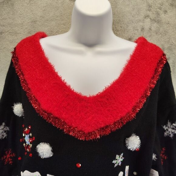 Holiday Time Embellished Black Red Snow Way Christmas Sweater XL 16-18 NWT - Picture 6 of 12
